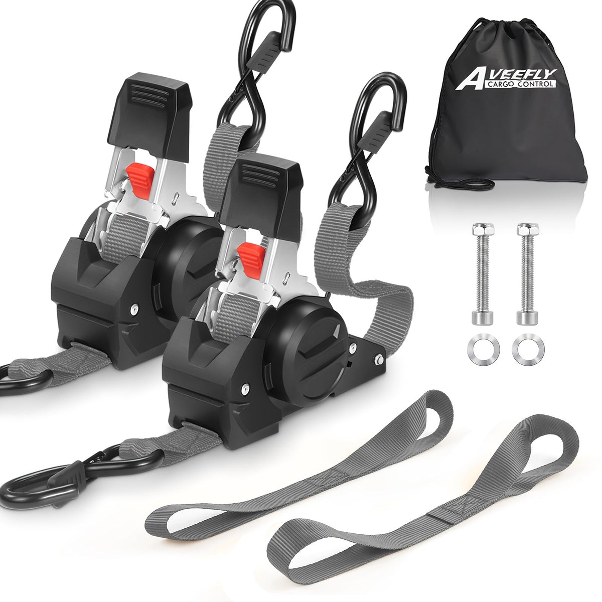 Retractable Ratchet Straps with Extension Strap – Heavy Duty Auto Self-Retracting Tie Down Cargo Straps for Truck Trailer Motorcycle Moving & Appliances