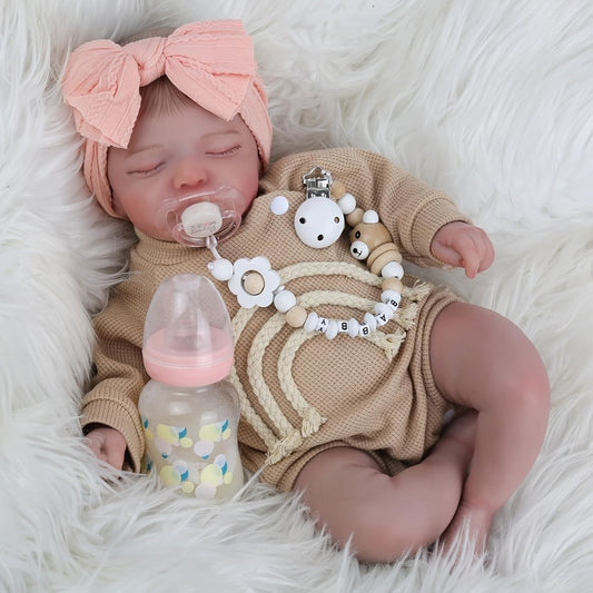 20-Inch Sleeping Reborn Baby Doll with Soft Cloth Body and Feeding Set