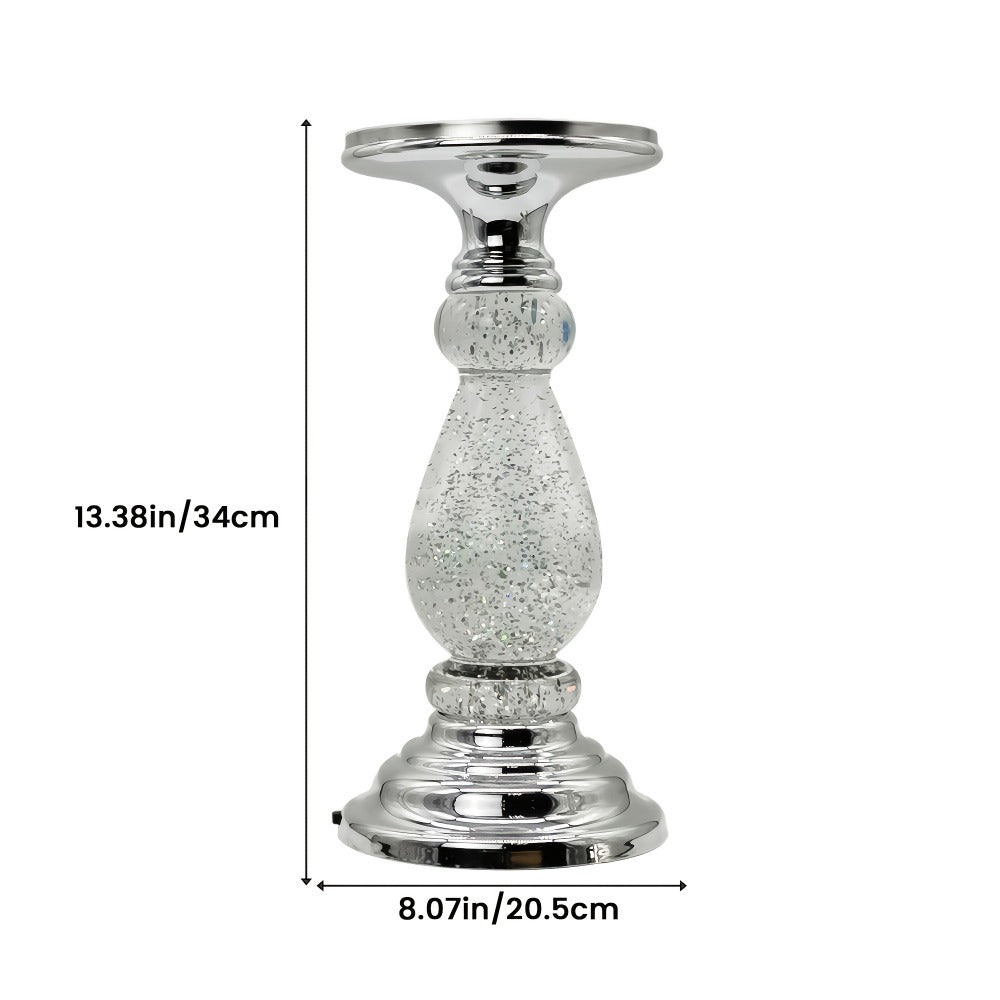 LED Swirling Candle Holder with On/Off Switch – Polished Acrylic Pedestal Base Fits 3-Wick Candles Up to 4 Inch Silver Gold Centerpiece for Home Decor Wedding Table Holiday Christmas Gift