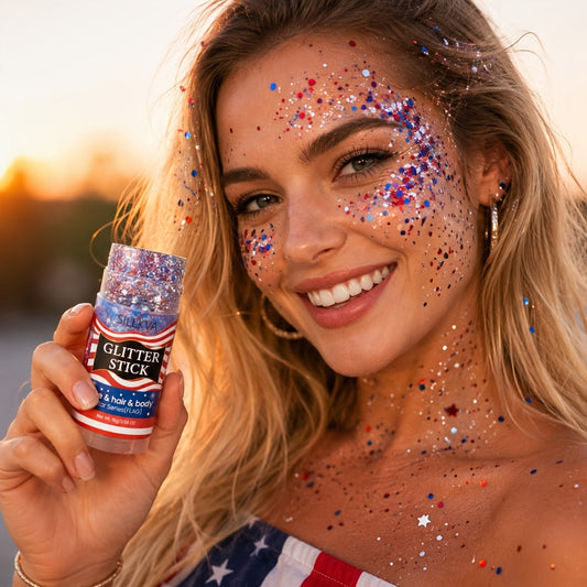 Red and Blue Glitter Makeup Stick for Face, Hair and Body Looks