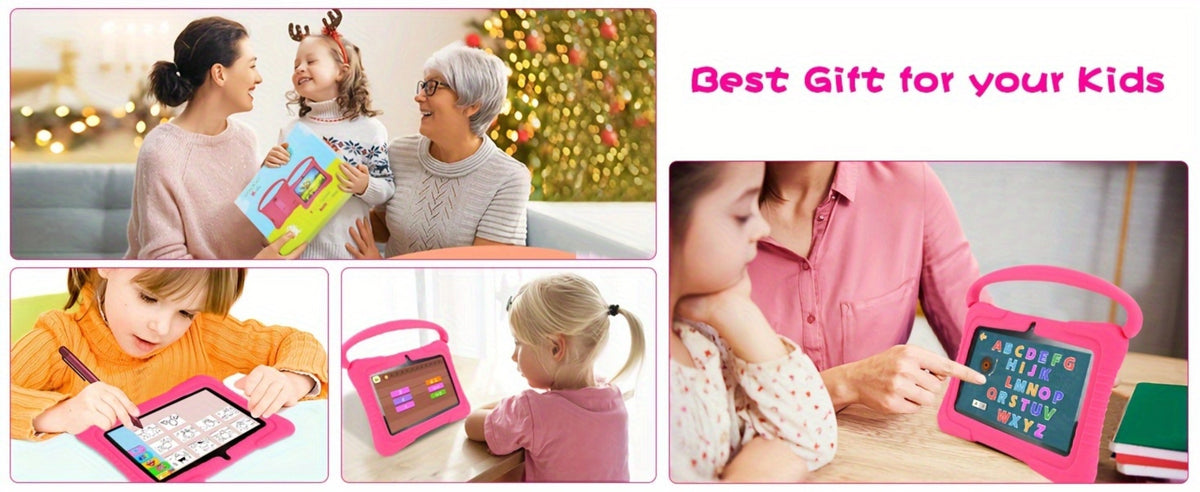Kids Tablet 7 Inch Veidoo Android WiFi Eye Protection Screen Dual Camera Parental Control Educational Games Drop-Proof Silicone Cover 1+16GB 2+32GB Blue Pink Children Tablet Pad