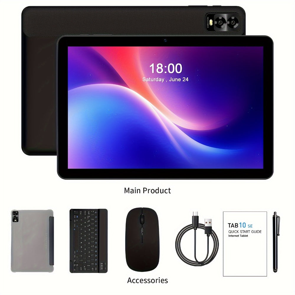 PRITOM Octa-Core Android 14 Tablet 10.1 Inch 8GB RAM 32GB ROM 2-in-1 with Keyboard Mouse Stylus & Protective Case, 1TB Expandable, Dual Camera, No WiFi Offline Tablet PC for Work Study Entertainment