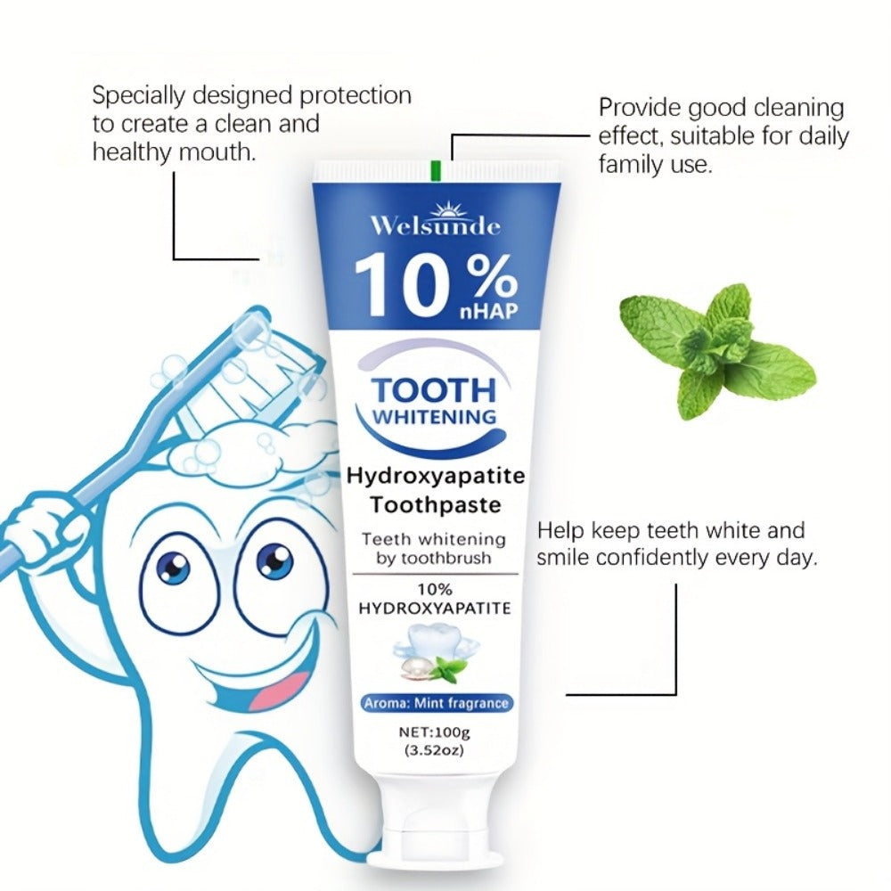 Nano Hydroxyapatite Toothpaste 2-Pack 10% HAp European Formula — Remineralizes Enamel, Deep Cleans & Whitens, Fluoride-Free, Gentle on Gums, Minty Fresh Breath, 100g/3.52oz Each