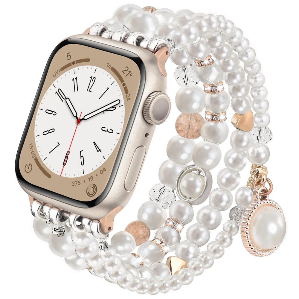 Pearl Watch Band for Apple Watch Series 11 10 9 8 7 6 5 4 3 2 1 SE Bling Jewelry Bracelet Strap Stainless Steel Buckle Elegant Women 38mm 40mm 41mm 42mm 44mm 45mm 46mm 49mm Pearl White Sakura Pink Akoya Champagne Gold