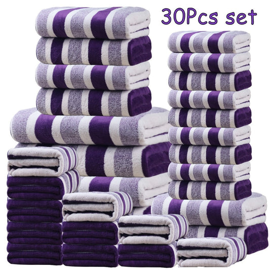 Bath Towel Set, 30-Piece Soft Coral Fleece Quick-Dry Towels for Home & Travel