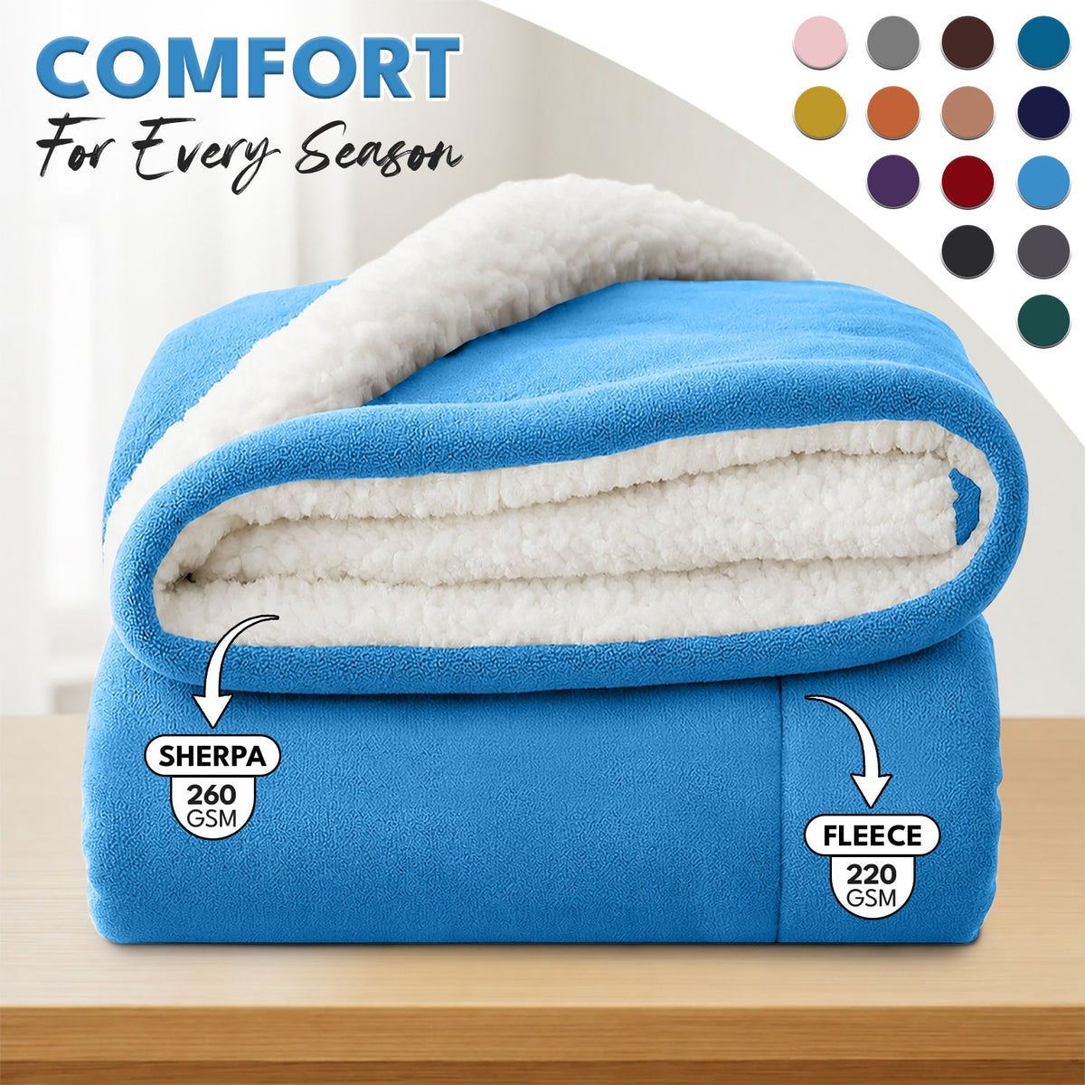 Sherpa Flannel Blanket – Double-Layer Ultra Soft Warm Throw for Bed, Sofa & Bedroom Decor, Better Sleep, 14 Colors, 3 Sizes