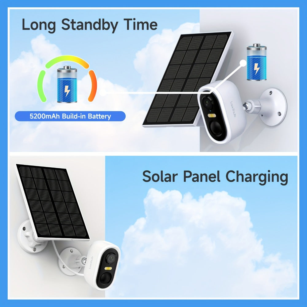 Solar Powered Outdoor Security Camera 3MP 1296P, IP65 Weatherproof, AI Human Motion Detection, Spotlight Color Night Vision, Zone Intrusion Alert, Two-Way Audio, 256GB SD & Cloud – Wire-Free CCTV