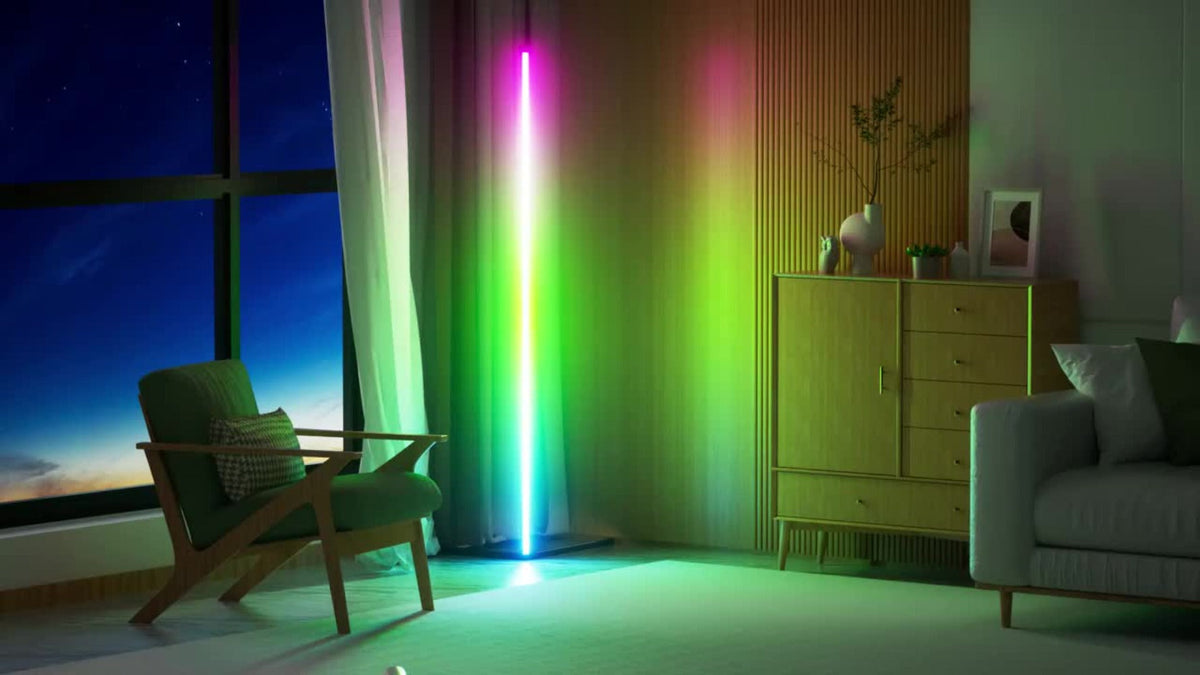 RGB Smart Floor Lamp 56 Inch – 16 Million DIY Color Changing with App & Remote Control, Music Sync, 4 Modes, USB Powered for Game Room, Christmas & Halloween Decor (1, 2 or 4 Pack)