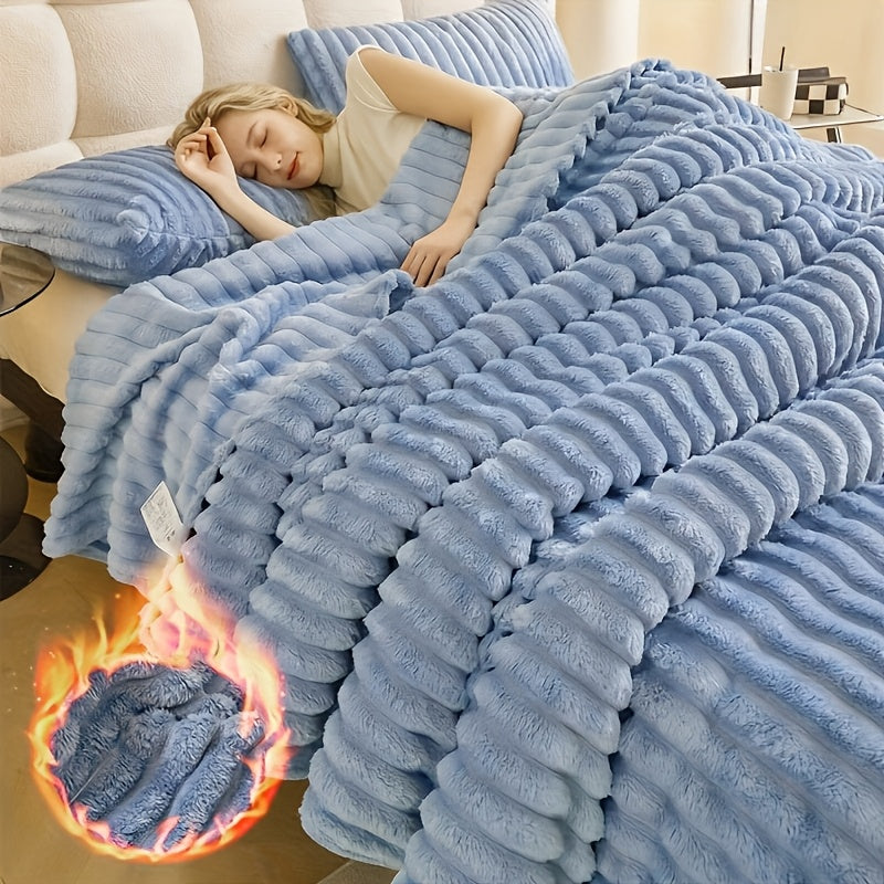 Reversible Faux Rabbit Hair Blanket – Thickened Soft Thermal Throw for Bed, Nap, Office & Camping, All Season, 4 Colors, 5 Sizes