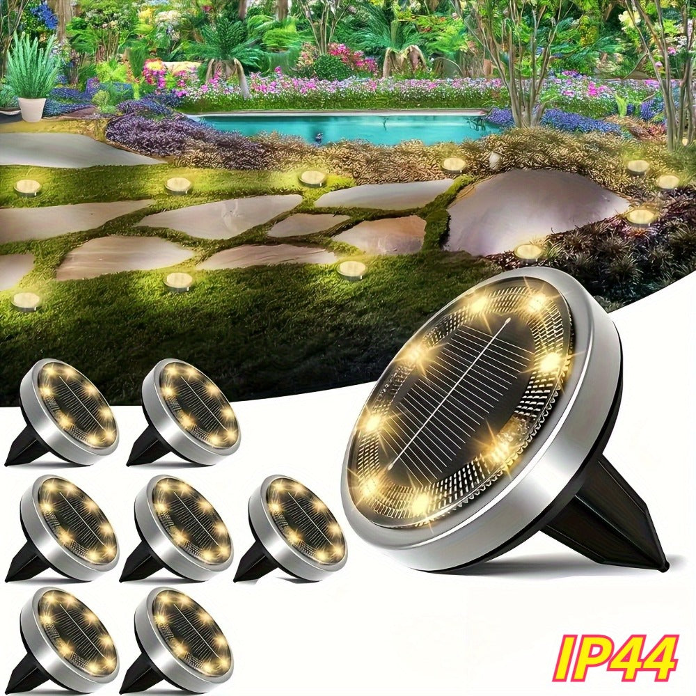 Solar Ground Lights Outdoor 8-Pack 8LED Dimmable Touch Control Waterproof Solar Garden Decorative Lights for Yard Lawn Pathway Park Vegetable Garden Landscape Lighting - Warm & Cool White