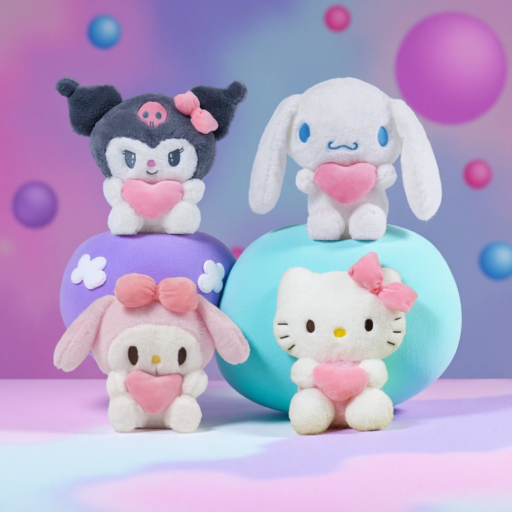 Kawaii Plush Set 5pcs Holding Hearts – Hello Kitty Kuromi My Melody Jade Gui Dog Sanrio Stuffed Animals, Room Decor Birthday Christmas Valentine Holiday Gift for Girls Teens Fans
