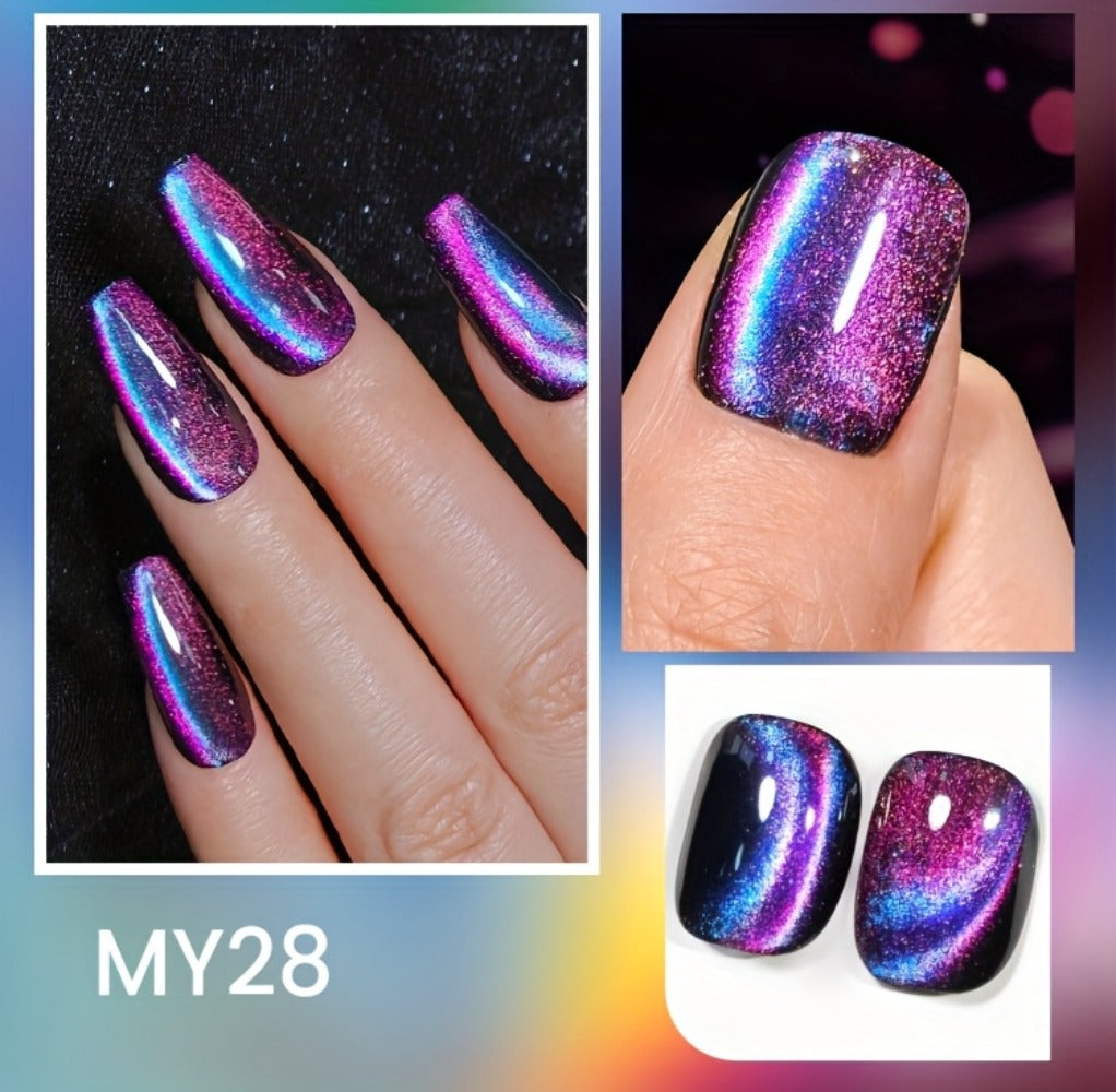 Cat Eye Gel Nail Polish Set 6 Colors 9D Magnetic Polaris Glass Water Light Effect - Semi-Permanent Soak Off LED UV Gel 0.34oz Each - Long Lasting Shimmer Nail Art for Women Salon Home DIY