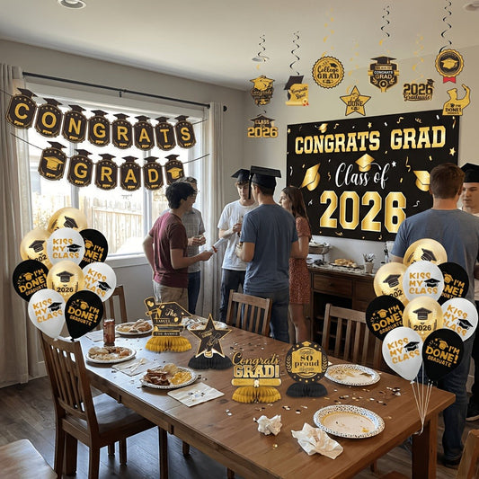 Class of 2026 Graduation Party Decorations with Banner, Balloons and Color Options
