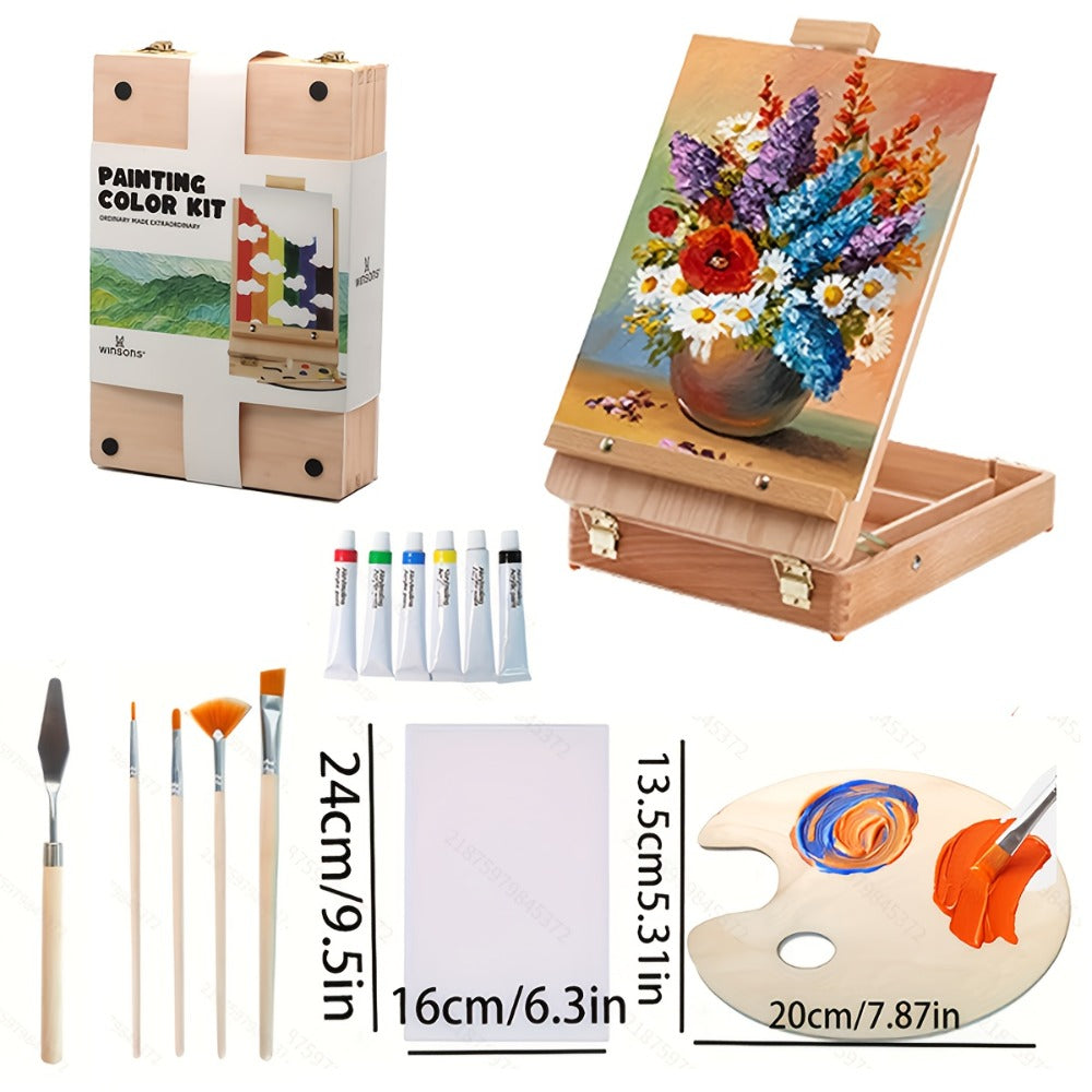 Plein Air Painting Set, 14 Pieces with Portable Sketch Box and Tabletop Easel