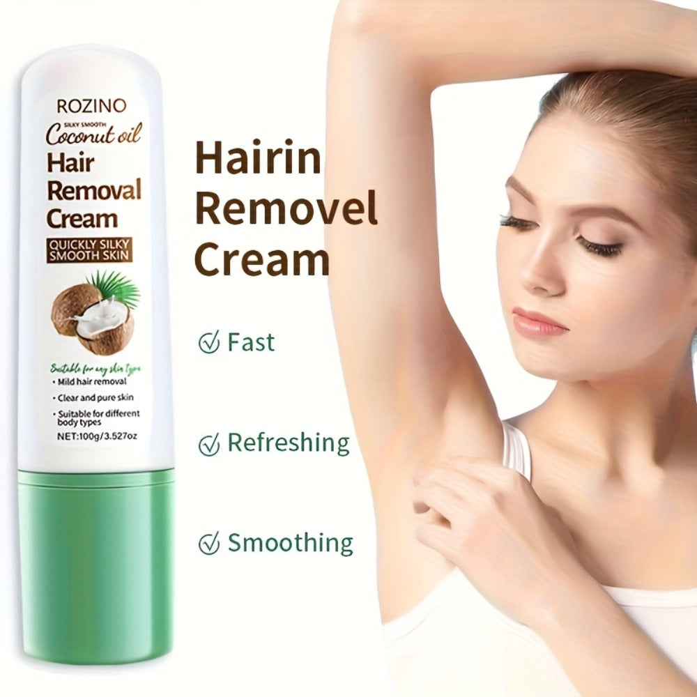 Hair Removal Cream with Coconut Squalane Instant Semi-Permanent Results Up to 3 Months – Non-Irritating Residue-Free Depilatory for Face Lips Armpits Legs Arms Bikini Area Unisex 100g