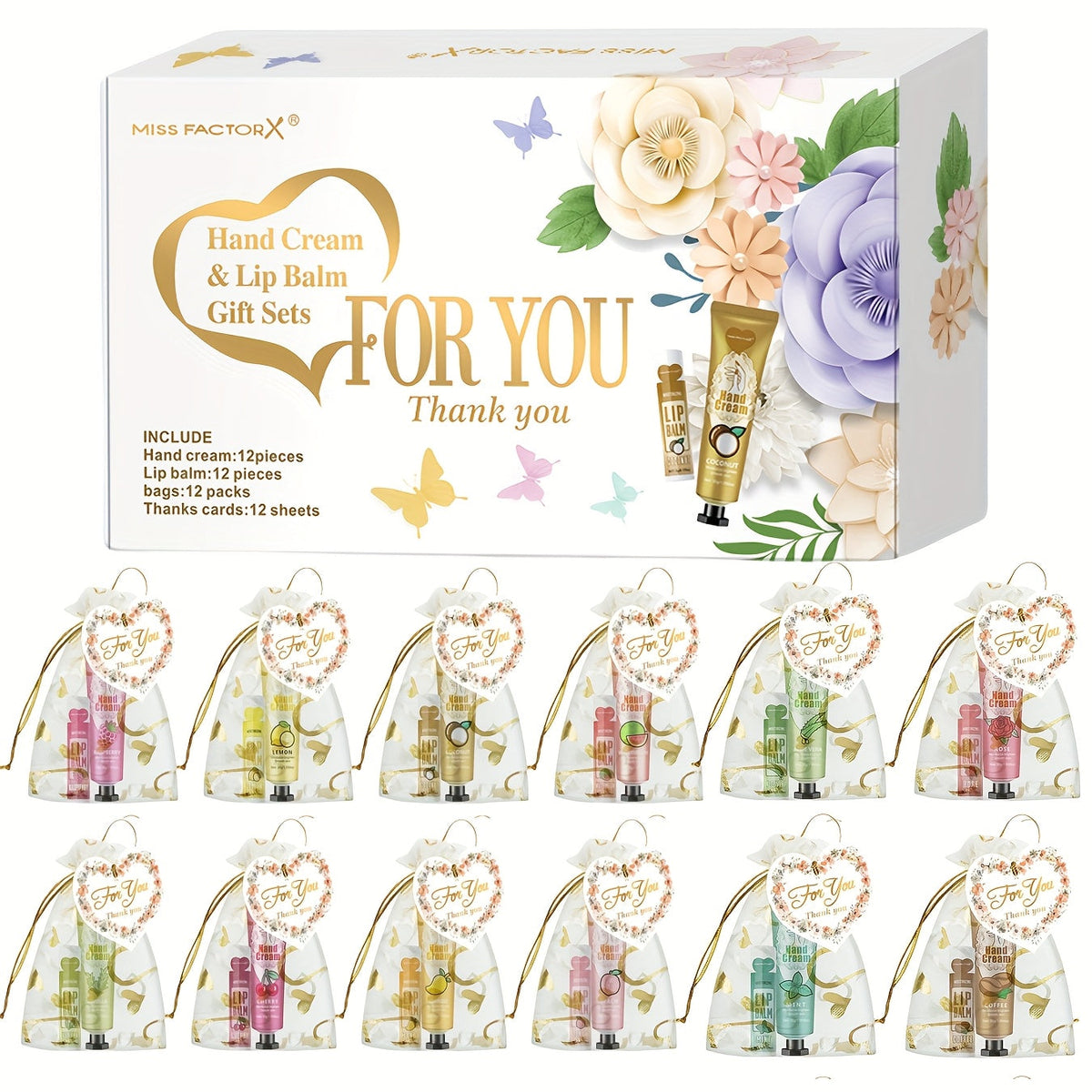 Shea Butter Hand Cream and Lip Balm Gift Set - Deep Moisturizing Skincare Bundle for Dry Cracked Skin, Vitamin E Natural Body Care Kit, Birthday & Holiday Gift for Women