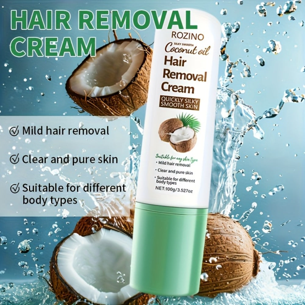 Hair Removal Cream with Coconut Squalane Instant Semi-Permanent Results Up to 3 Months – Non-Irritating Residue-Free Depilatory for Face Lips Armpits Legs Arms Bikini Area Unisex 100g
