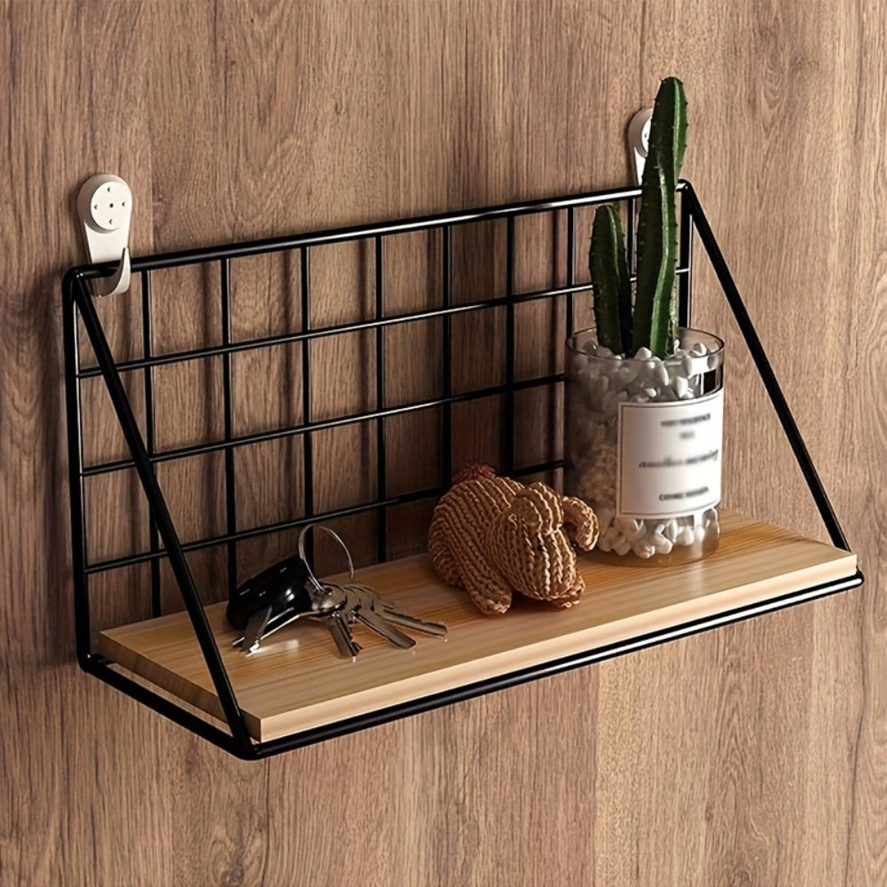 Metal Floating Wall Shelf – No Drill Wall Mounted Storage Rack for Bathroom, Living Room & Bedroom, Minimalist Iron Wall Organizer Shelf Decor