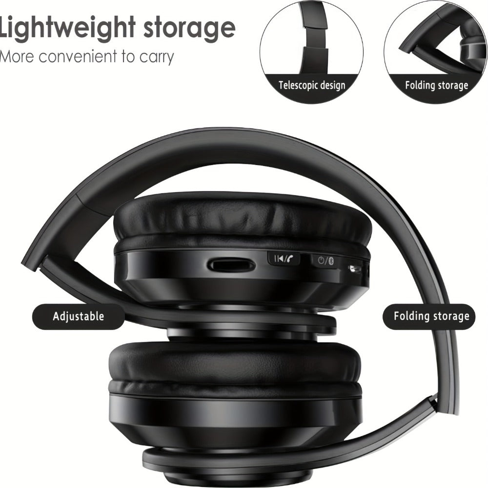 Wireless Headphones Deep Bass Foldable Lightweight Built-in Mic 3.5mm Wired Stereo Sound Type-C Charging for Travel Work Laptop iOS Android Red White