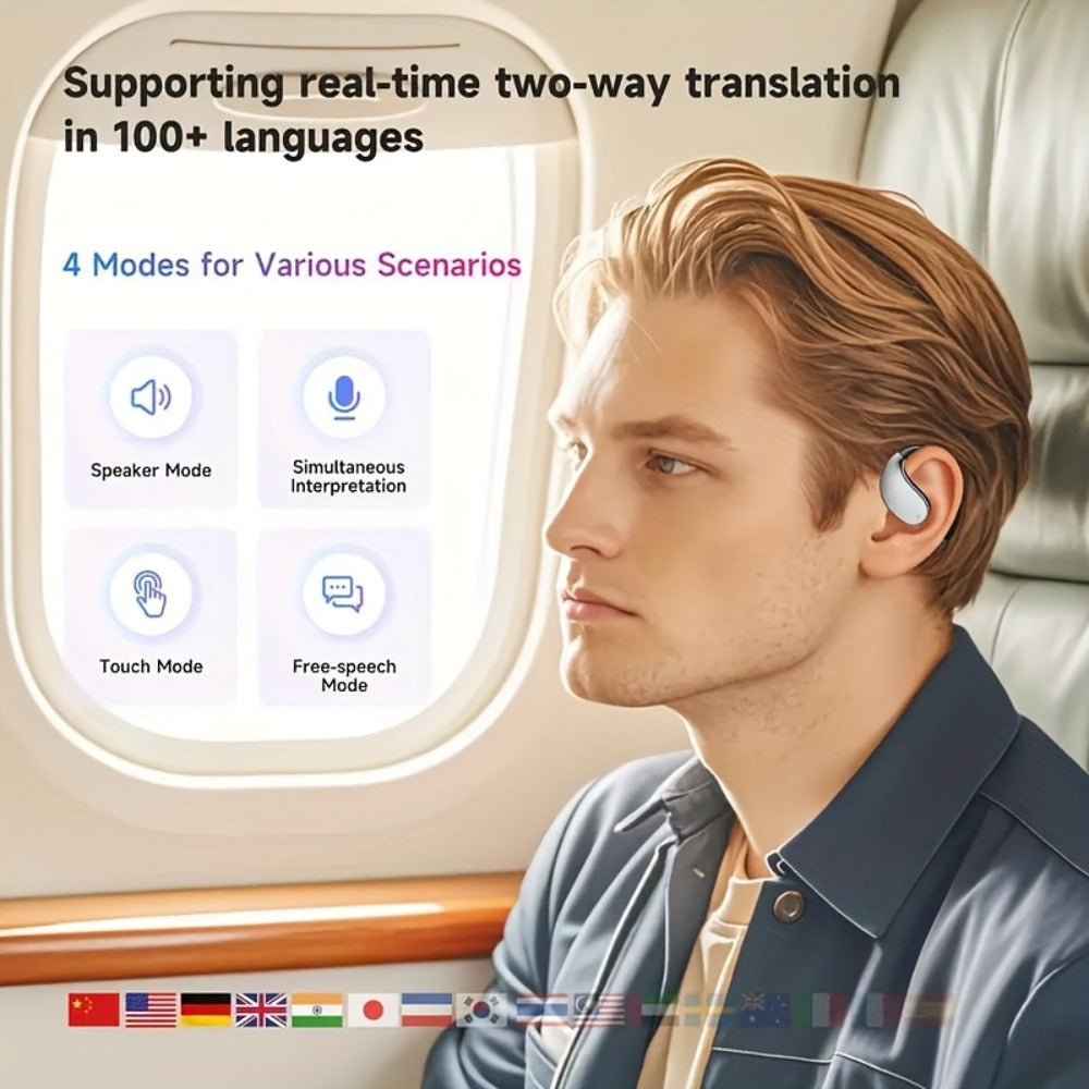 6-Mic AI Translation Bone Conduction Headset 144 Languages, Real-Time Translator Wireless Headphones, Meeting Notes Recording, Intelligent Noise Cancellation, Touch Control, Deep Bass, Open-Ear for Running Sport Business