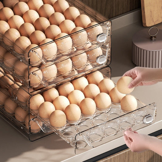 Egg Storage Box for Refrigerator, 40-Egg Double-Layer Drawer Organizer with Lid