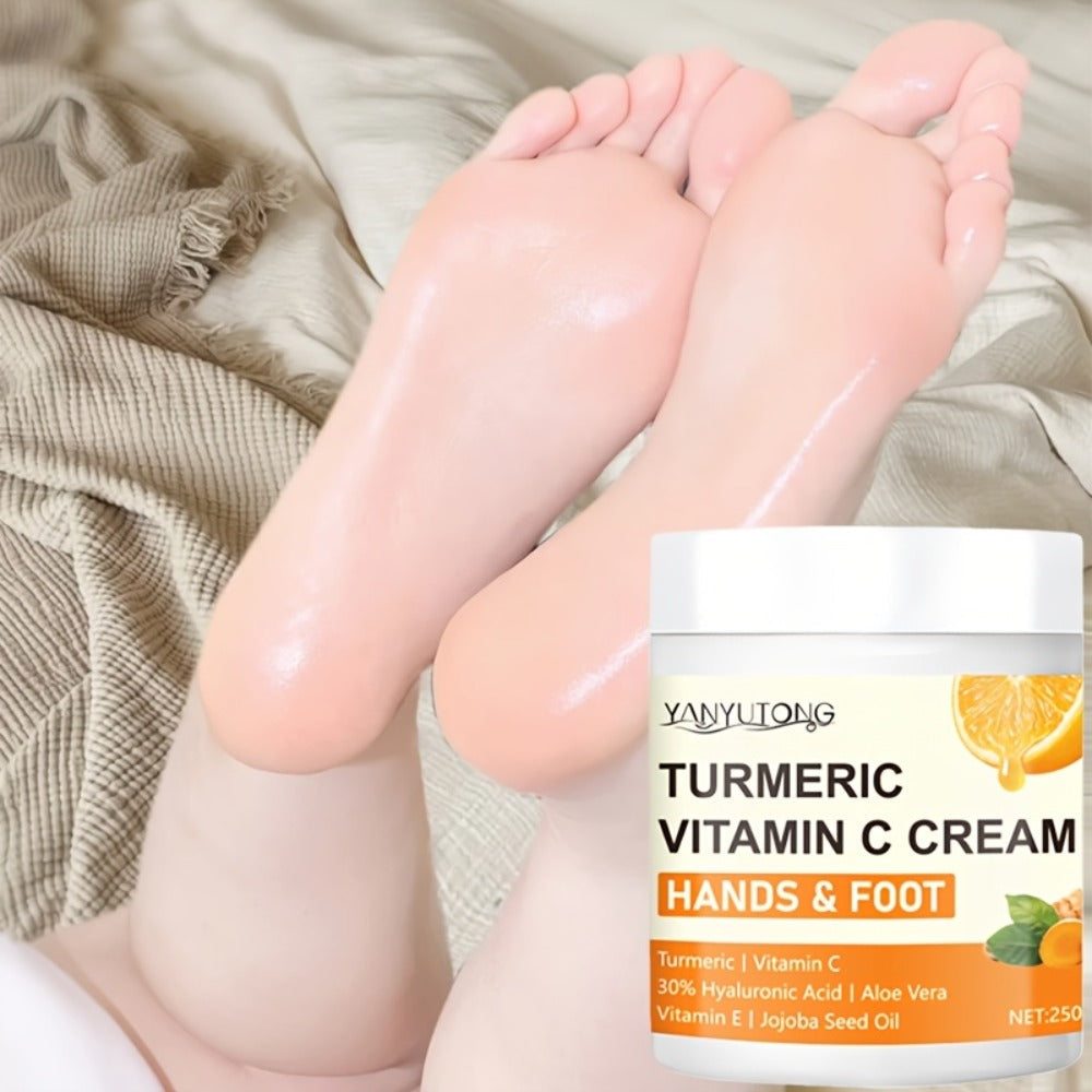 Turmeric Vitamin C Hyaluronic Acid Foot Cream for Dry Cracked Heels Deep Hydration Repair Moisturizer Elbows Rough Skin Gentle Exfoliating Heel Balm 250g