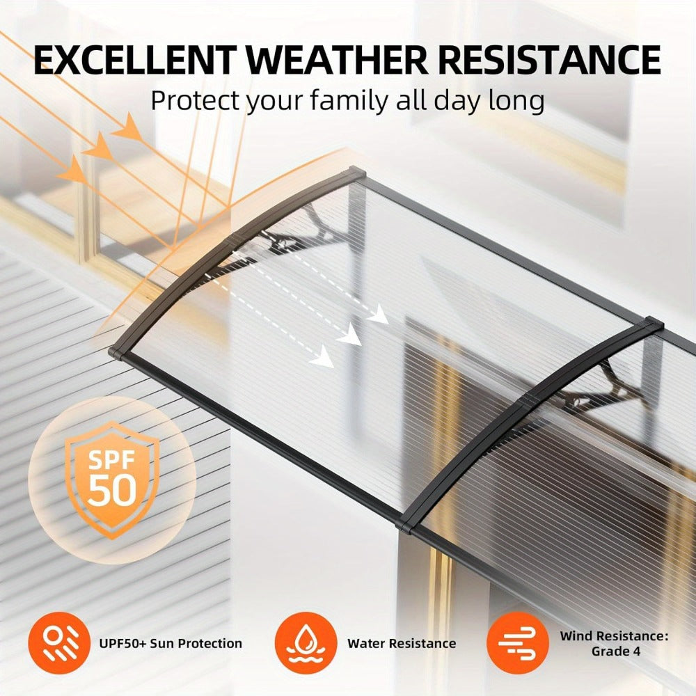 Window Awning Door Canopy Polycarbonate Overhang – UPF 50+ UV & Rain Protection, Leak-Proof Hollow Sheet, Weather-Resistant Outdoor Patio Awning for Doorways, Windows, Storefronts – Multiple Sizes & Colors