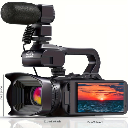 Camcorder DINGETU 6K 64MP with IR Night Vision, Wi-Fi, 4-Inch Touchscreen & 64GB Card