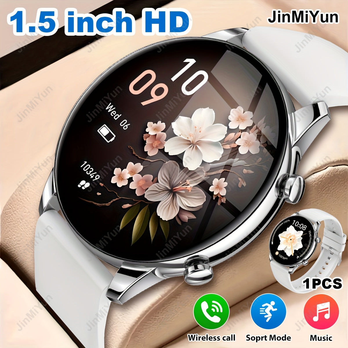 Remote Photo Capture Smartwatch 1.5 Inch Full Touch Screen Wireless Calling Music Playback Multiple Sport Modes Heart Rate Blood Oxygen Sleep Activity Tracker Message Alerts Outdoor Fitness Watch Men Women Black Silver Gold Pink