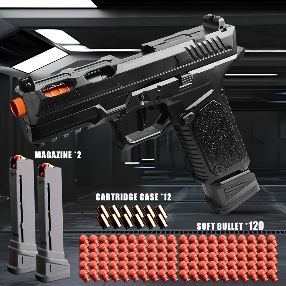 Soft Bullet Toy Gun Pistol with Ejecting Shells & 100 Bullets – Semi-Automatic Rapid Fire Foam Blaster for Kids Boys Ages 6+, Indoor Outdoor Shooting Game Toy, Birthday Christmas Halloween Gift