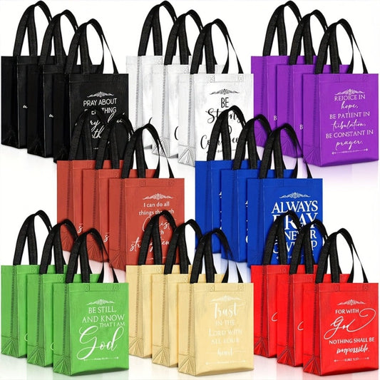 Christian Gift Bags with Bible Verses and Handles, Mixed-Color 48-Pack
