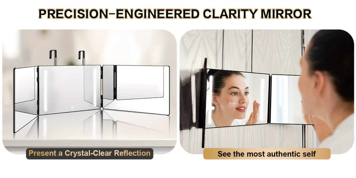 360° LED Self Hair Cutting Mirror – Anti-Fog HD Glass, Touch Dimming LED Light, USB Rechargeable 1500mAh, Door/Wall/Table Mount, DIY Home Barber Mirror for Men & Women