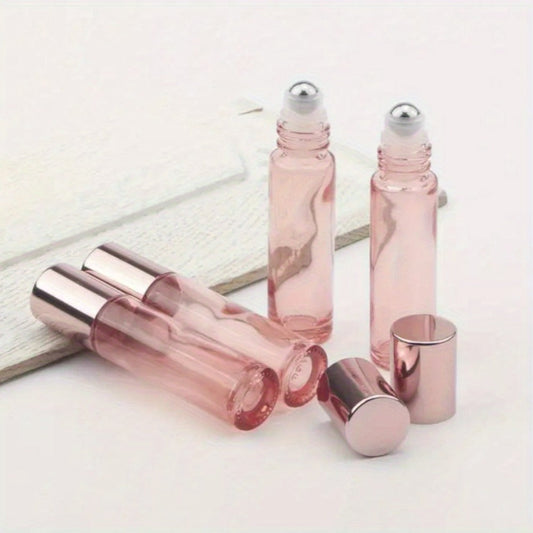 Glass Roller Bottles, 14-Pack of 10 ml Clear Pink Roll-On Containers for Oil Blends