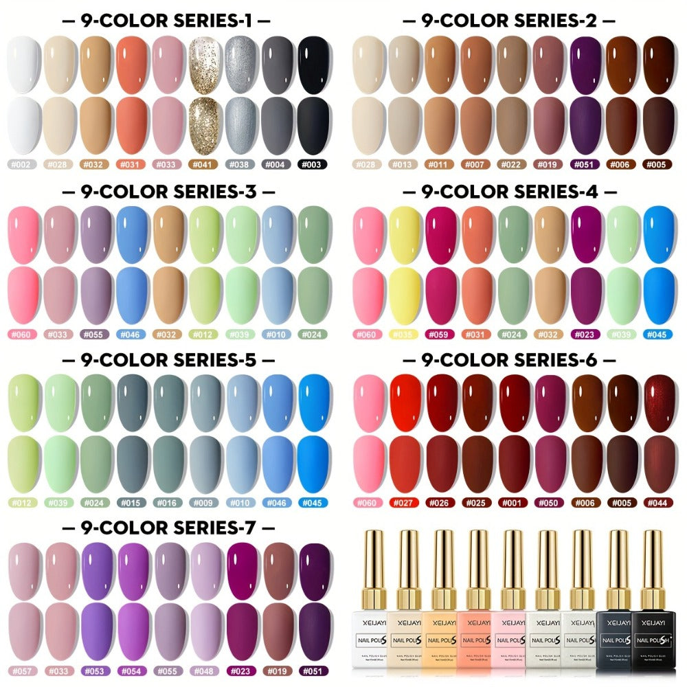 Fall Winter Gel Nail Polish Set 9 Colors XEIJAYI Alcohol-Free LED Glossy - Long Lasting Salon Quality Multicolor Round Bottle Autumn Seasonal DIY Manicure Kit Holiday Nail Art Gift for Women
