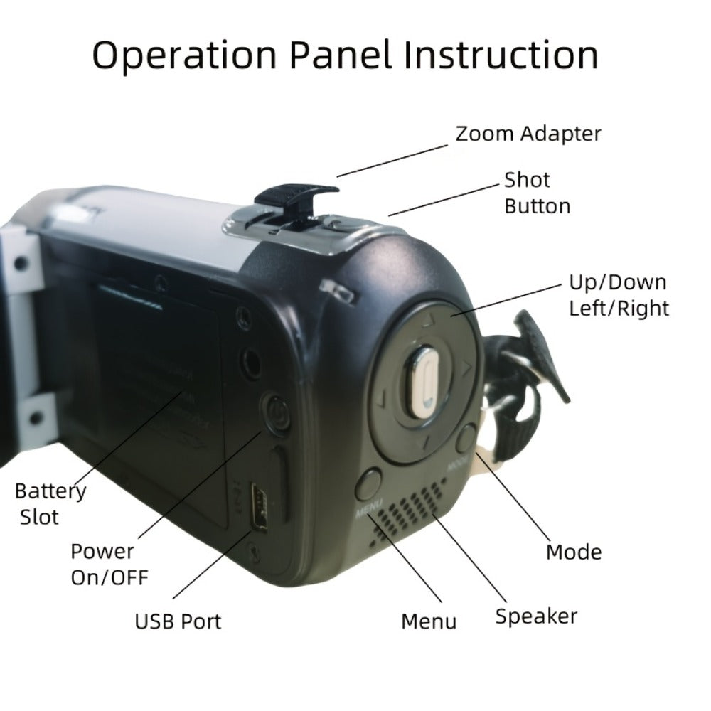 Portable 1080P Digital Camcorder with Rotating Screen & 32G Memory Card | Rechargeable Battery, Selfie Support, Compact Travel Video Camera for Vlogging, Family Gatherings & Everyday Recording
