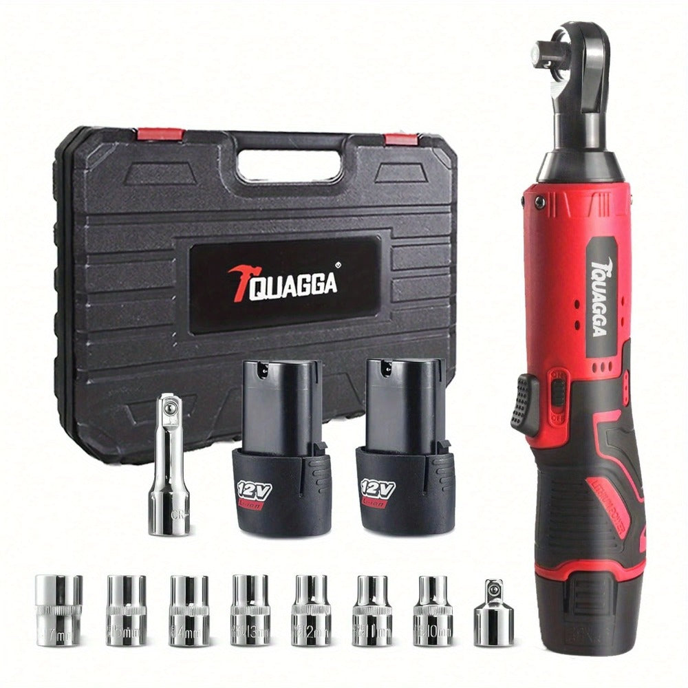 Cordless Electric Wrench QUAGGA 12V - 45Nm High Torque 3/8" Rechargeable Ratchet Wrench with Battery & Charger for Automotive Repair, Stage Truss & Home Improvement, Best Family Gift Tool