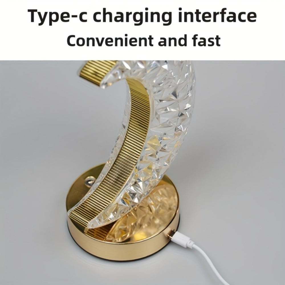Crystal Touch Table Lamp Rechargeable – Moon & Star Dimmable LED Night Light with 3-Color Modes for Bedroom, Living Room & Christmas Decoration