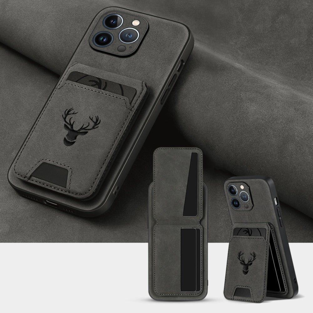 Wallet Phone Case for iPhone 16 Pro Max 16 Pro 16 Plus 16 15 14 13 12 11 Series Luxury PU Leather Flip Cover Card Holder Kickstand Magnetic Closure Moose Design – Men Women Gift