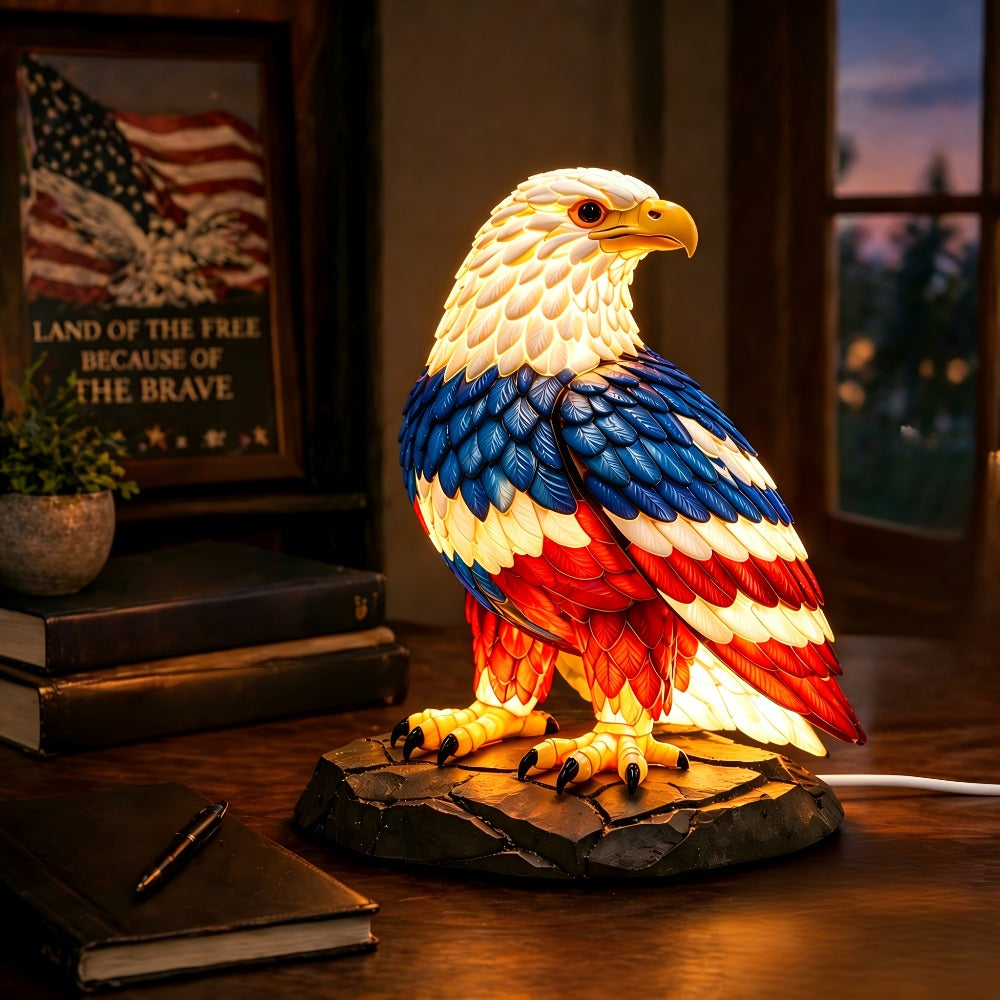 Boho Retro Stained Eagle Night Light – 3D Resin Animal Table Lamp, Vintage Colorful Stained Glass Effect Desk Light for Bedroom Home Decor, Creative Birthday Christmas Gift for Eagle Lovers