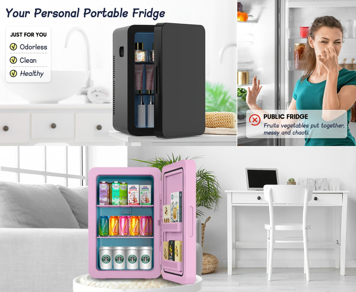 Mini Fridge with Glass Front Door 15.8QT/23.3QT - Portable Cooler and Warmer AC/DC 12V, Small Refrigerator for Bedroom, Office Desk, Car, Dorm, Skincare, Beauty & Makeup, 4 Colors