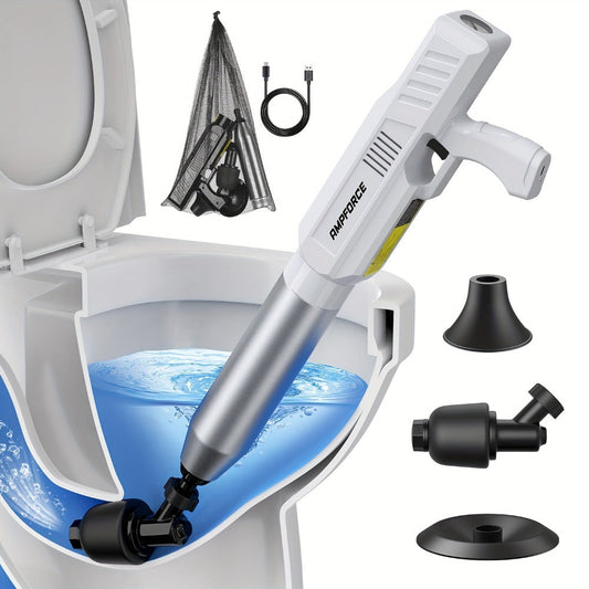 Electric Toilet Plunger, 8V Cordless Drain Opener with Pressure Display, White or Black