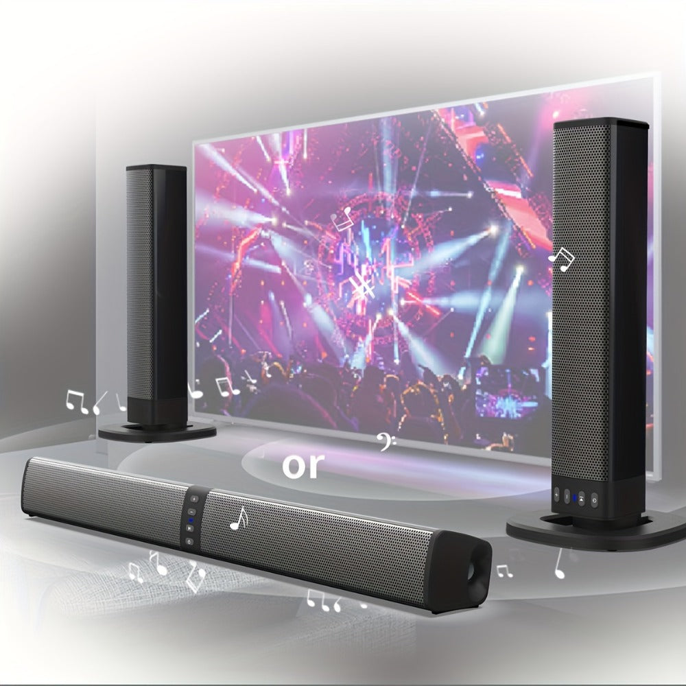 Detachable 20W TV Soundbar with Wireless Subwoofer, 3D Surround Sound Home Theater Speaker System, TF/AUX/FM/RCA/TWS, 4 Speakers, 2000mAh Battery, for TV PC Movie Game