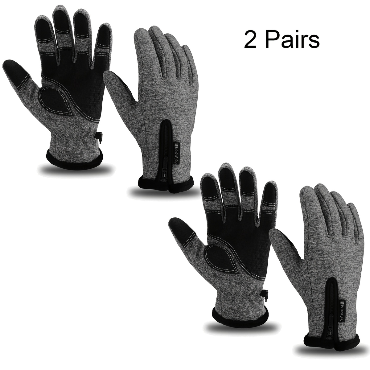 Windproof Knit Gloves for Outdoor Riding & Skiing – 2 Pairs Full-Finger Slip-Resistant Winter Gloves | 100% Polyamide Warm Gloves for Men & Women | S M L XL XXL | Black Gray