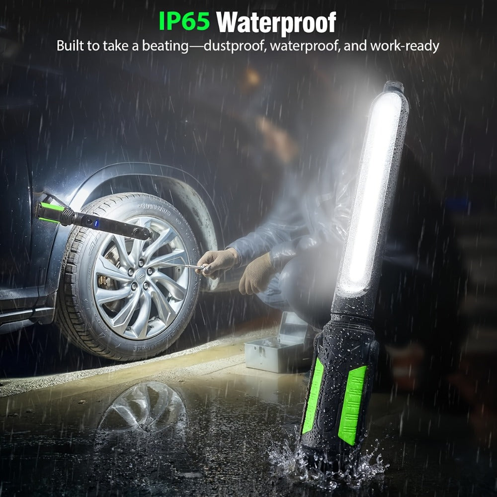 LED Work Light Rechargeable Cordless with Magnetic Base & Hook – Portable Mechanic Floodlight, Adjustable Brightness, Motion Sensor Control, Waterproof for Car Repair, Workshop, Garage, Outdoor & Emergency Use