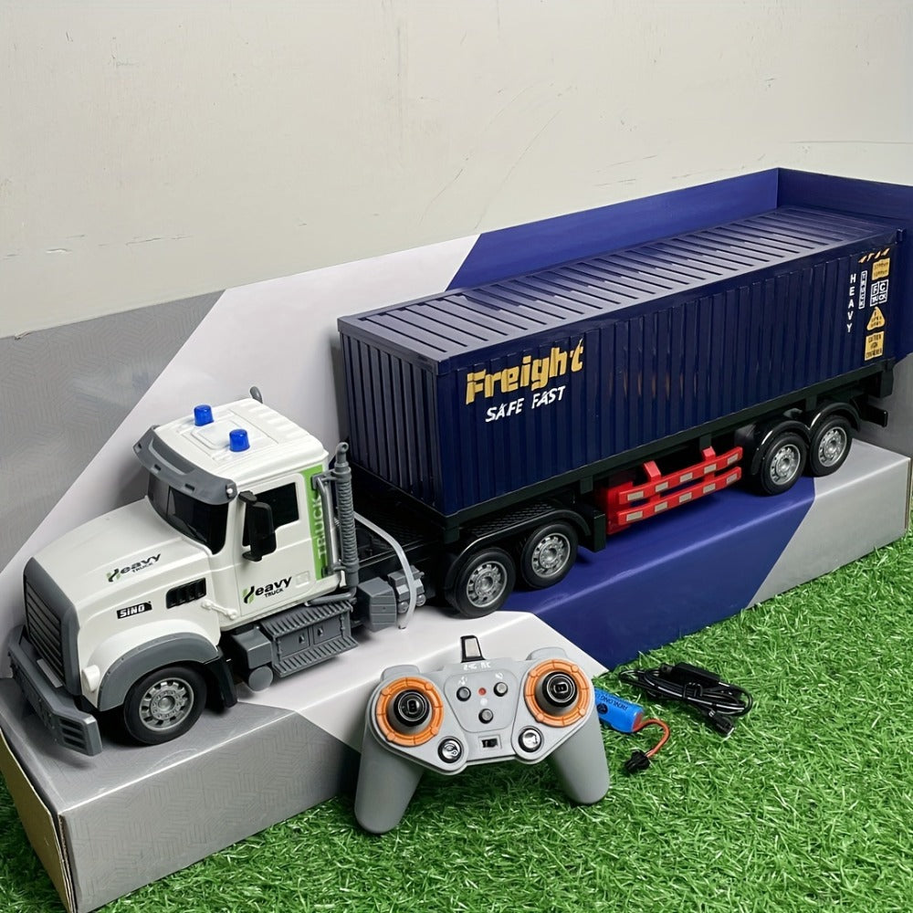 RC Semi Truck, 1:24 Scale 23.6-Inch Remote Control Container Truck with 2.4G & USB Charging