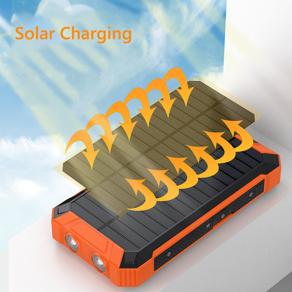 Solar Power Bank 46800mAh Wireless Charging 4 Built-in Cables Dual LED Flashlight 15W Fast Charge Outdoor Camping Hiking Emergency Battery Pack iPhone Android Red Green Blue Black Orange
