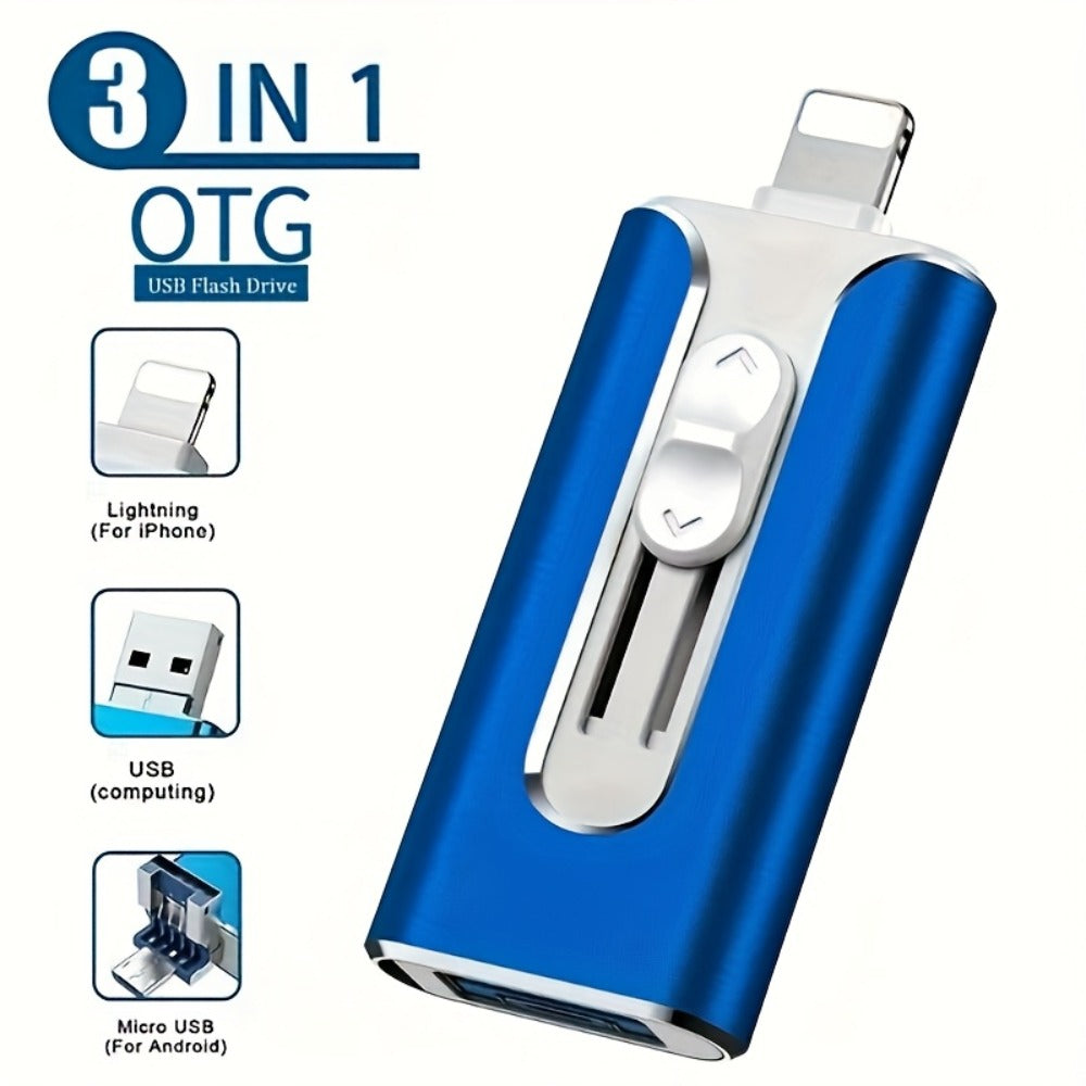 OTG USB 3.0 Flash Drive 4-in-1 for iPhone iPad Android Mac PC – Lightning Type-C Micro USB Connector Thumb Drive 64GB 128GB 256GB Memory Stick Photo Backup Storage