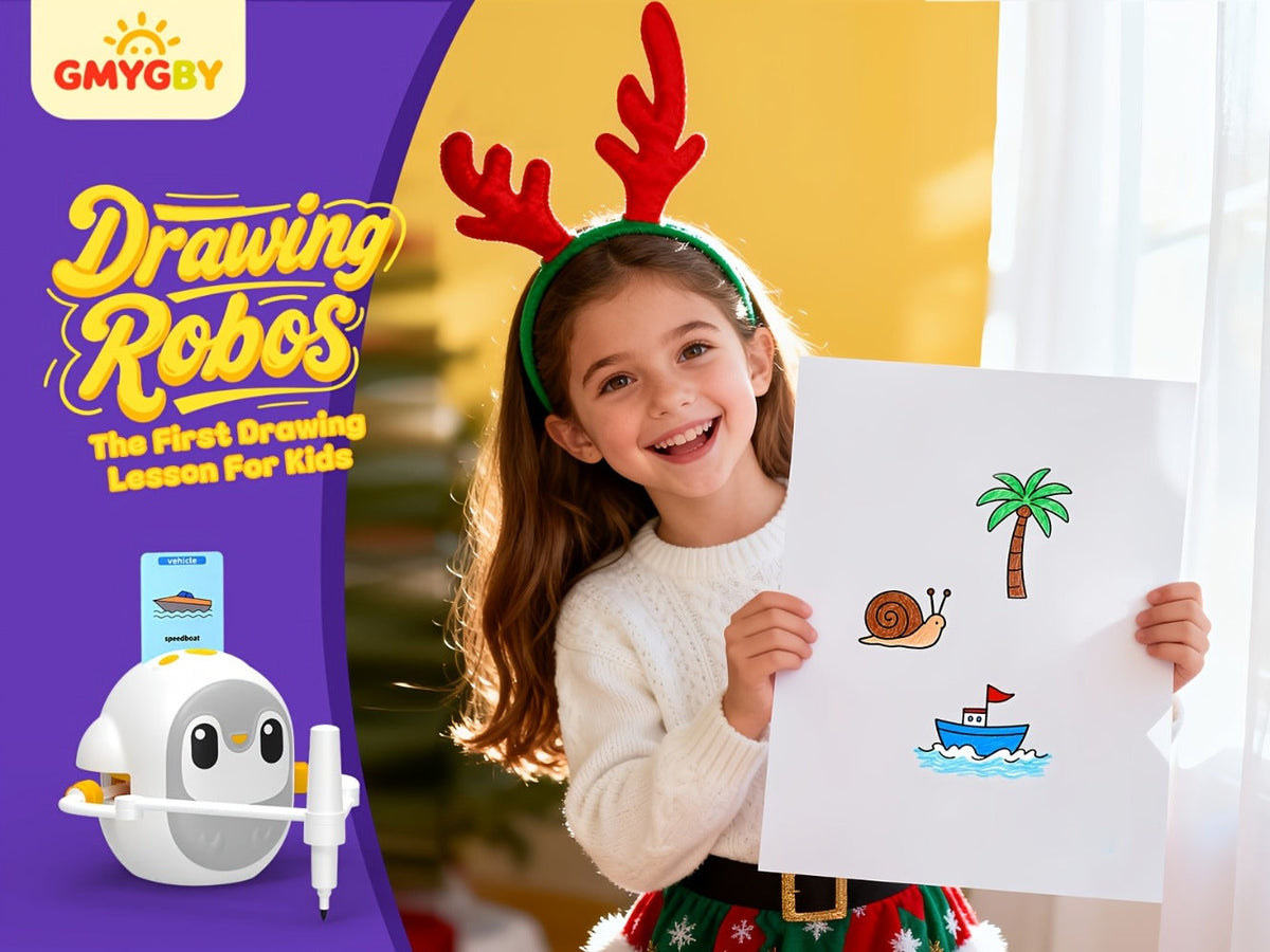 Drawing Robot for Kids Penguin, 200 Learning Cards & 12 Color Pens, STEM Art Educational Toy, Screen-Free Interactive Drawing Game, Step-by-Step Lessons for Boys & Girls Ages 3+, USB Charging, Birthday Gift