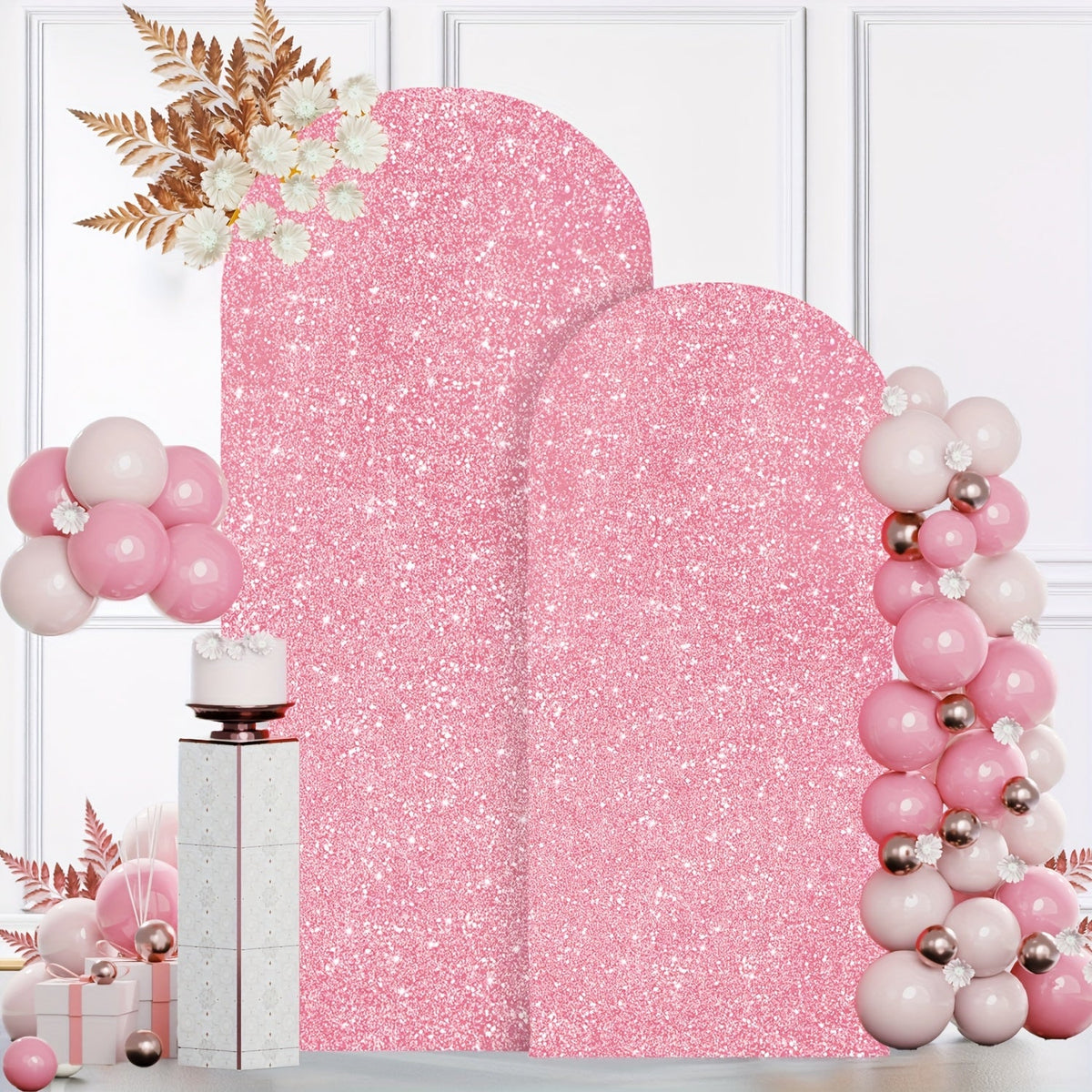 Glitter Sequin Arch Cover 2 Set 6Ft & 7.2Ft Metallic Spandex Payette Panel Wedding Arch Backdrop Cover for Wedding Ceremony, Birthday Party, Bridal Shower & Event Decoration