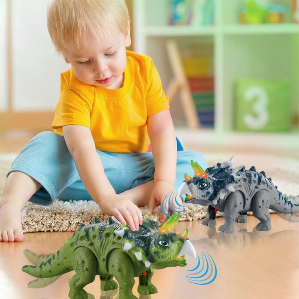 Walking Triceratops Dinosaur Toy with Lights and Roaring Sounds